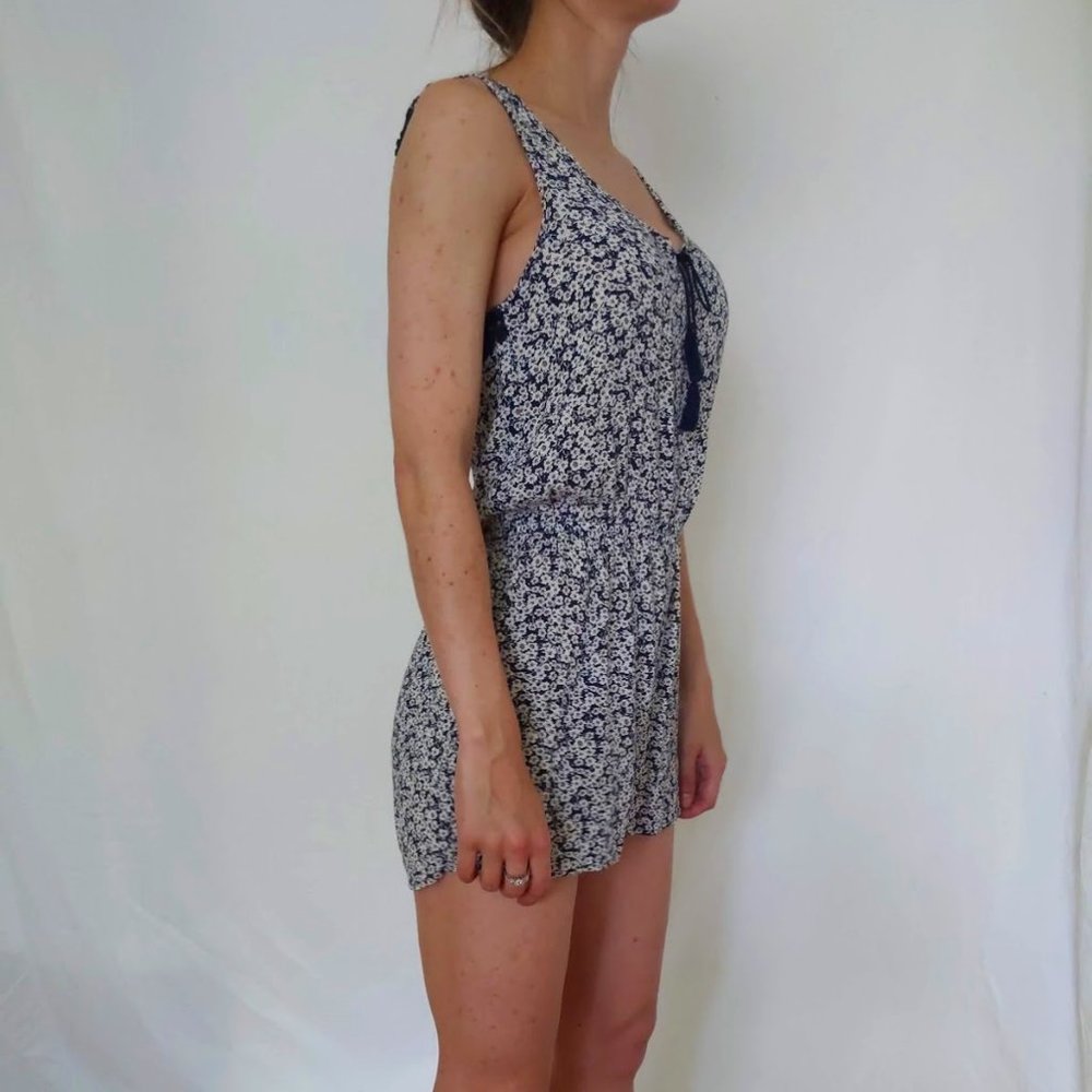 S | Cape Juby | Navy + White Floral Ditsy Romper